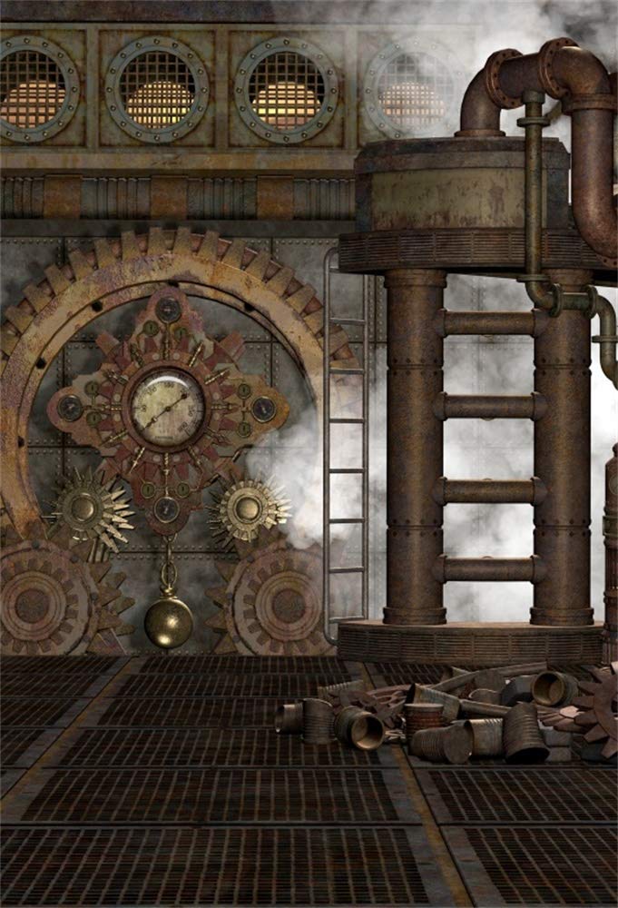 DASHAN 5x7ft Polyester Antique Vintage Rusty Steampunk Backdrop Industrial Gear Metal Clock Old Metal Gearwheel Photography Background Steam Machine Nostalgia Iron Chain Pipelines YouTube Photo Props - Image 1